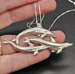 Sterling Silver Dolphin-Trio Necklace